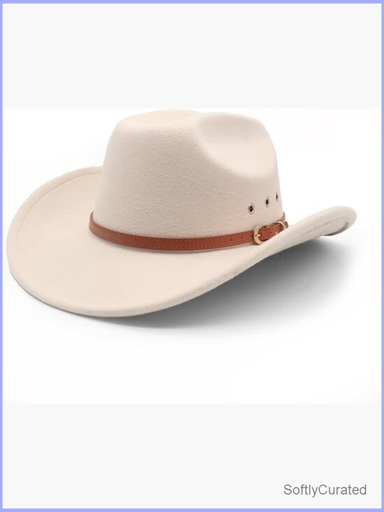 Cowboy Hat Wide Brim Fedora Western Cowgirl with Belt Buckle main image 5